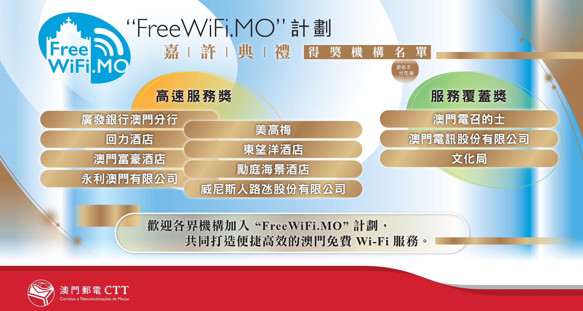 "FreeWiFi.MO"計劃嘉許典禮得獎名單